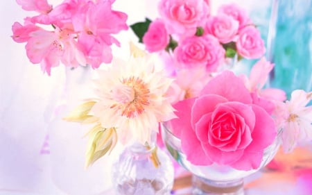 Beautiful Flowers - glass, bloom, pink, petals, flowers