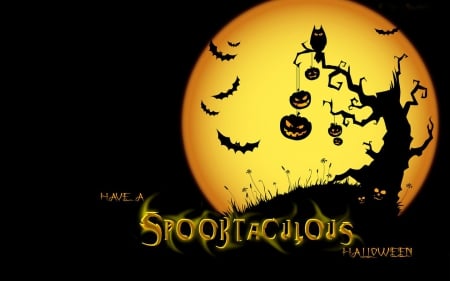 Spooktaculous - moon, bats, artwork, halloween, shadows, pumpkin, tree