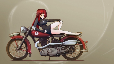 Parasoul On Her Motorcycle - sexy, girl, parasoul on her motorcycle, red hair, motorcycle, umbrella, anime, skullgirls, parasoul