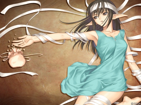 Lost Pearl - pretty, sundres, anime, female, dress, ribbon, nice, anime girl, laying, beautiful, hot, girl, beauty, lovely, sweet, longahir, elf, s blouse, black hair, sexy, lay, pearl