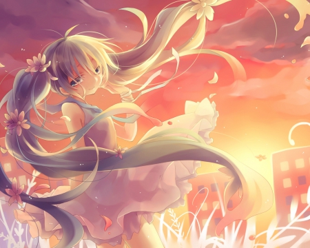 ~Hatsune Miku~ - hatsune miku, vocaloid, long hair, anime, flowers, ponytails