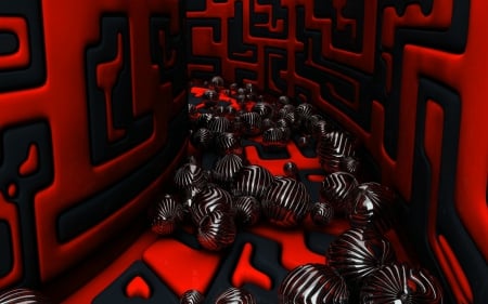 Claustrophobia - red, balls, shapes, abstract, spheres