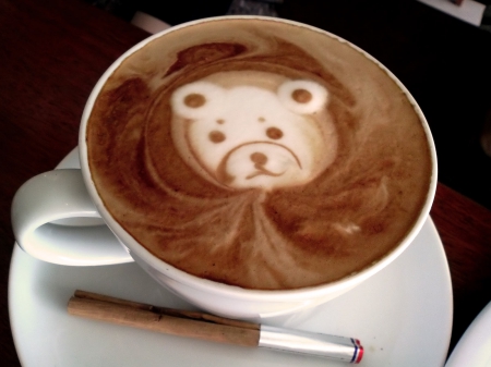 coffee with the old bear - saucer, bear, cup, coffee