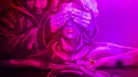 No Sight - woman, girl, wallpaper, fantasy, purple, art, pink, beautiful, digital