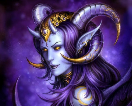 ~Gold on Violet Horns~ - female, creative pre-made, beautiful, paintings, digital art, gold, weird things people wear, colors, lovely, horns, fantasy, purple, halloween, love four seasons