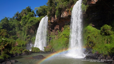 Waterfalls and Rainbows  - nature, rainbows, waterfalls, trees