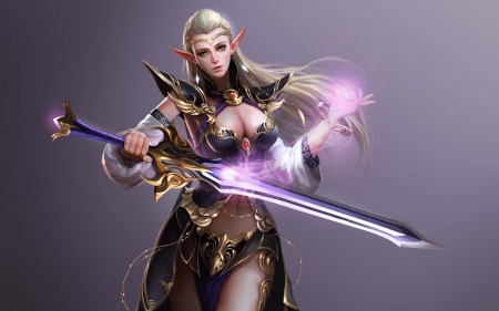 Elf - woman, elf, girl, warrior, fantasy, sorceress, game, pink, sword