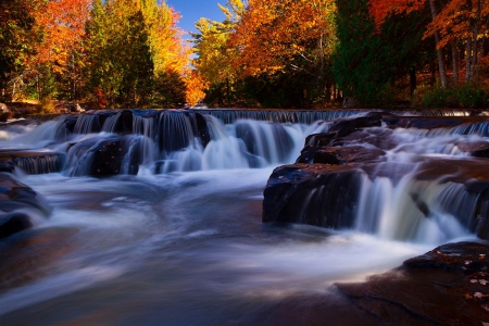 Autumn Waterfall - fall, river, trees, colors, forest