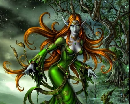 ~Glaistig~ - female, creative pre-made, beautiful, paintings, digital art, weird things people wear, colors, lovely, fantasy, redhead, green, halloween, love four seasons