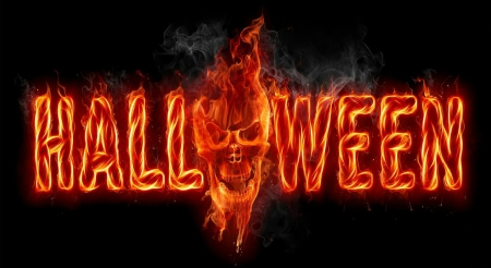 Halloween - skull, smoke, black, fire, halloween, holidays, scerry, red, happy