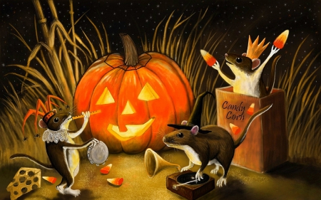 â˜…Party for Halloweenâ˜… - mouses, lovely, other, creative pre-made, halloween, pumpkins, love four seasons, digital art, beautiful, party, colors, paintings, cute