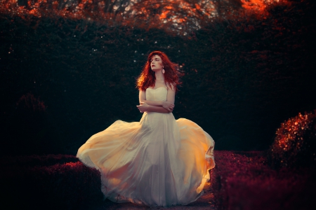 Autumn beauty â™¥ - redheads, beauty, light, leaves, bride, girl, dress, autumn