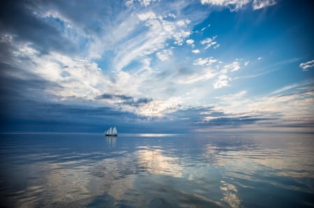 Sea - sailboat - sky, sailboat, sea, clouds