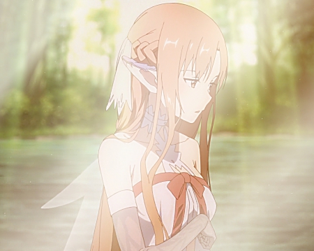 Queen Titania - pretty, anime, female, ears, gloomy, long hair, yuuki, gloom, queen titania, sad, sword art online, sing, sao, sorrow, nice, anime girl, asuna, fog, beautiful, titania, girl, yuuki asuna, beauty, lovely, brown hair, sweet, elf, fairy, asuna yuuki