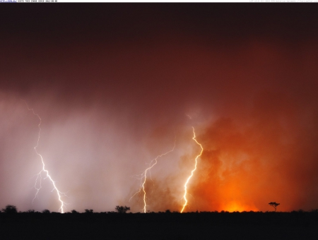 Summer Storm - lightening, nature, kalahari desert, red, africa, forces of nature, sky