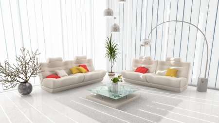 white  living room - white, interior, modern, zynah