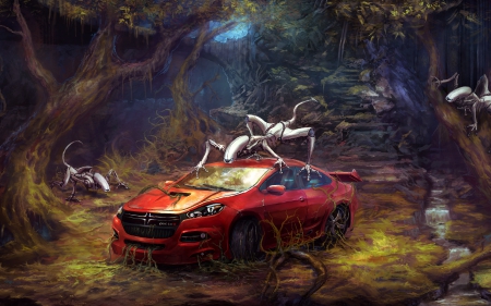 Invasion - Car, fast, Robots, concept, red, invasion, cool, art