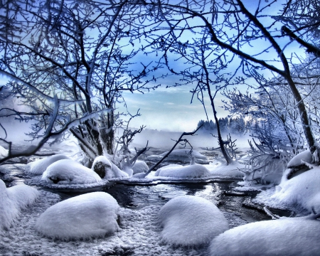 Winter - river, winter, nature, snow, tree