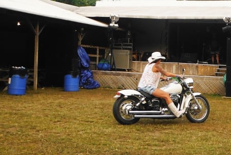 Steel Pony - hat, steel horse, cowgirl, boots, harley