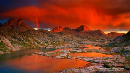 Rainbow over Mountain Landscape - nature, sky, mountain, clouds, sunsets, rainbows, landscapes