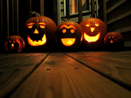 Pumpkins - lights, scary, halloween, artwork, faces