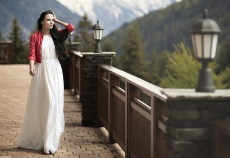 Lady - pretty, white dress, nature, lady