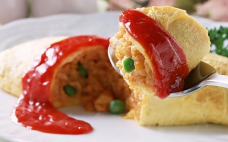 stuffed pancakes - pancake, sauce, egg, pea