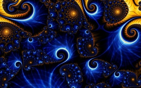 Fractal - fractal, abstract, yellow, blue, texture, black