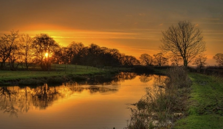 Sunset - amazing, sunset, trees, river