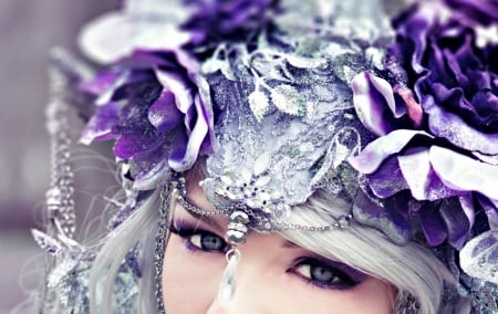 Witch's eyes - witch, flower, silver, purple, halloween, eye