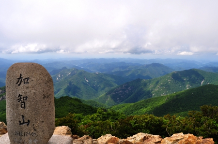 Mount Gaji, South Korea - sky, mountain, gaji, forests, korea, writing, nature, clouds, green, south, rock, shadow