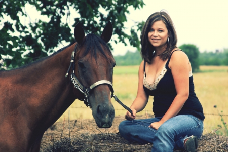 Honky Tonk Girl - field, horse, cowgirl, honky tonk