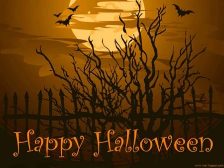 Happy Halloween! - fall, bats, happy halloween, autumn, halloween, fence