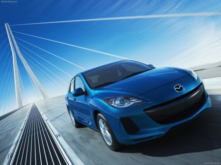 mazda 3 - sky, bridge, mazda, car