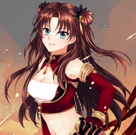 Tohsaka Rin - nice, beauty, tohsaka, female, hot, tohsaka rin, simple, anime girl, brown hair, angelic, gorgeous, rin, pretty, anime, sexy, girl, long hair, lovely, fate stay night, divine, cg, hd, rin tohsaka, sublime, plain, beautiful, sweet