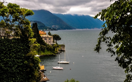 Mountain Landscape - lakes, houses, trees, boats, mountains, landscapes