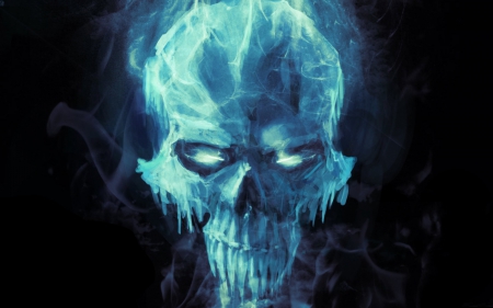 Skull - skull, ice, halloween, blue, black, fantasy