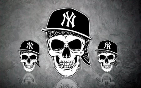 Skulls - white, fantasy, black, hat, halloween, ny, skull