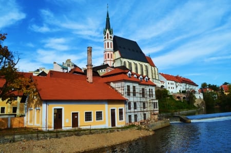 Cesky Krumlov, Czech Republic - river, moldava, church, houses