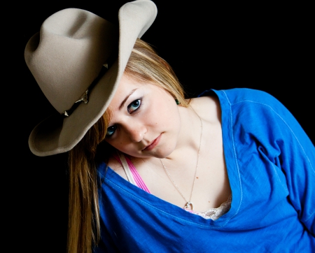 Camera Shy - hat, cowgirl, pose, cute