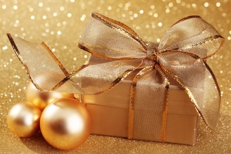 Golden Xmas - balls, gift, golden, decoration, christmas