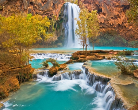 Waterfall - nature, water, waterfall, blue