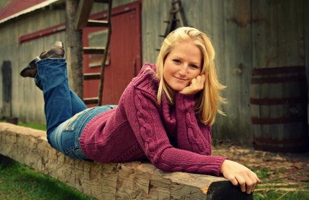 Young Cowgirl - boots, cowgirl, sweater, jeans