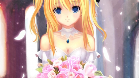 Pretty bride - white, pretty, anime, bride, girl, dress