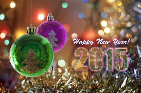 Happy New Year - ornaments, 2015, lights, happy new year