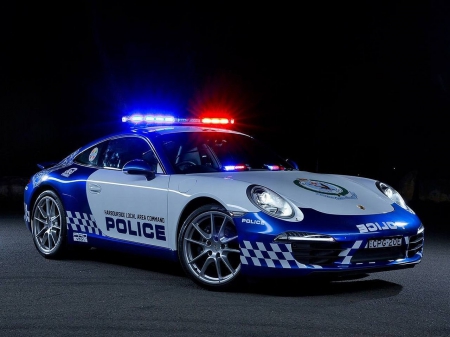 : 2014-Porsche-911-Carrera-NSW-Police-Car - white, police, lights, blue