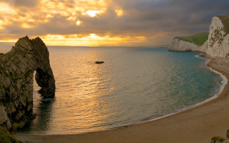 Dorset Coastline at Sunset, England - beach, england, sunset, dorset