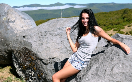 Sapphira - Brunette, Rocks, Shorts, Model