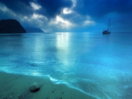 Make me blue - nature, ocean, blue, night, boat, waves