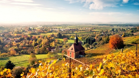 Autumn Village - nature, autumn, hills, villages, valleys